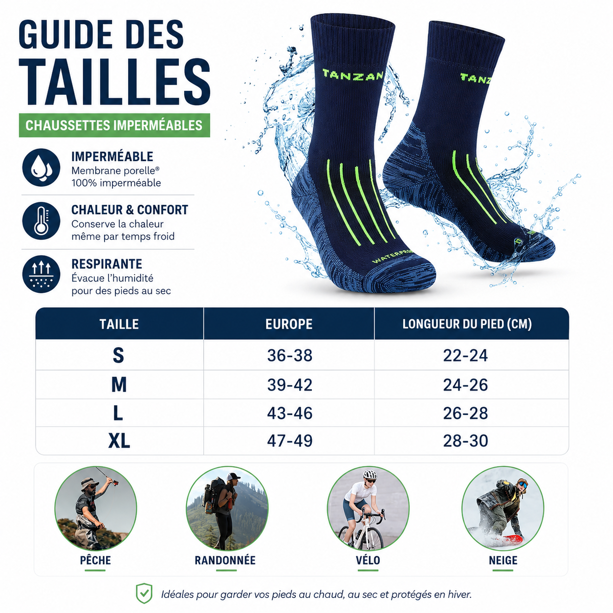 Chaussettes imperméables randonnée chaudes hiver - Passion Randonnée