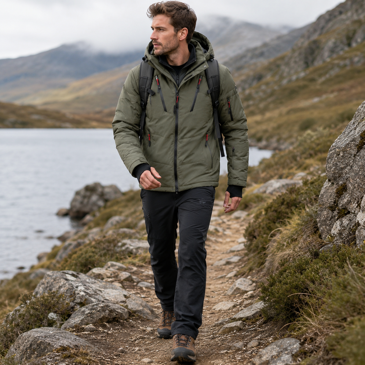 Profil de la doudoune homme grand froid Passion Randonnee, capuche volumineuse et isolation maximale.