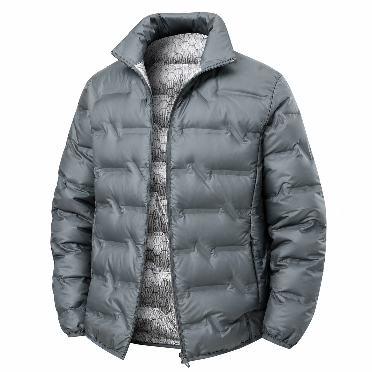 Detail de la fermeture et du col de la doudoune homme impermeable hiver Passion Randonnee.