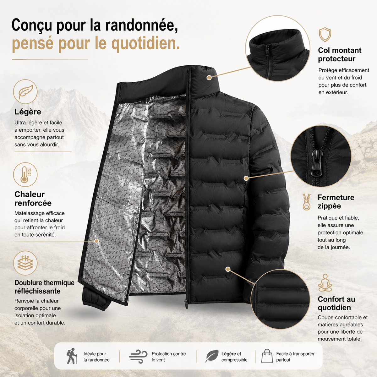 Vue de dos de la doudoune homme legere chaude hiver Passion Randonnee.