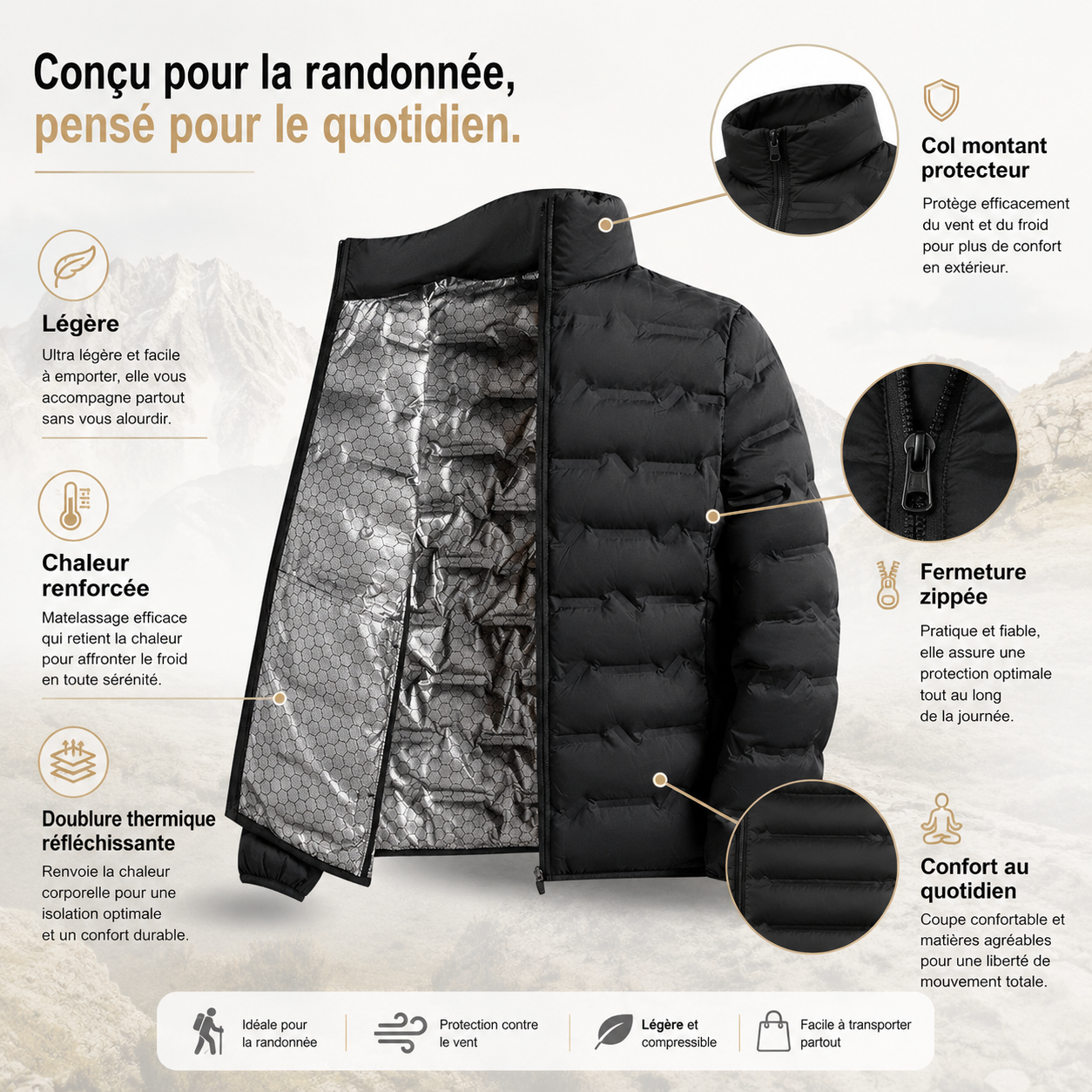 Vue de dos de la doudoune homme legere chaude hiver Passion Randonnee.