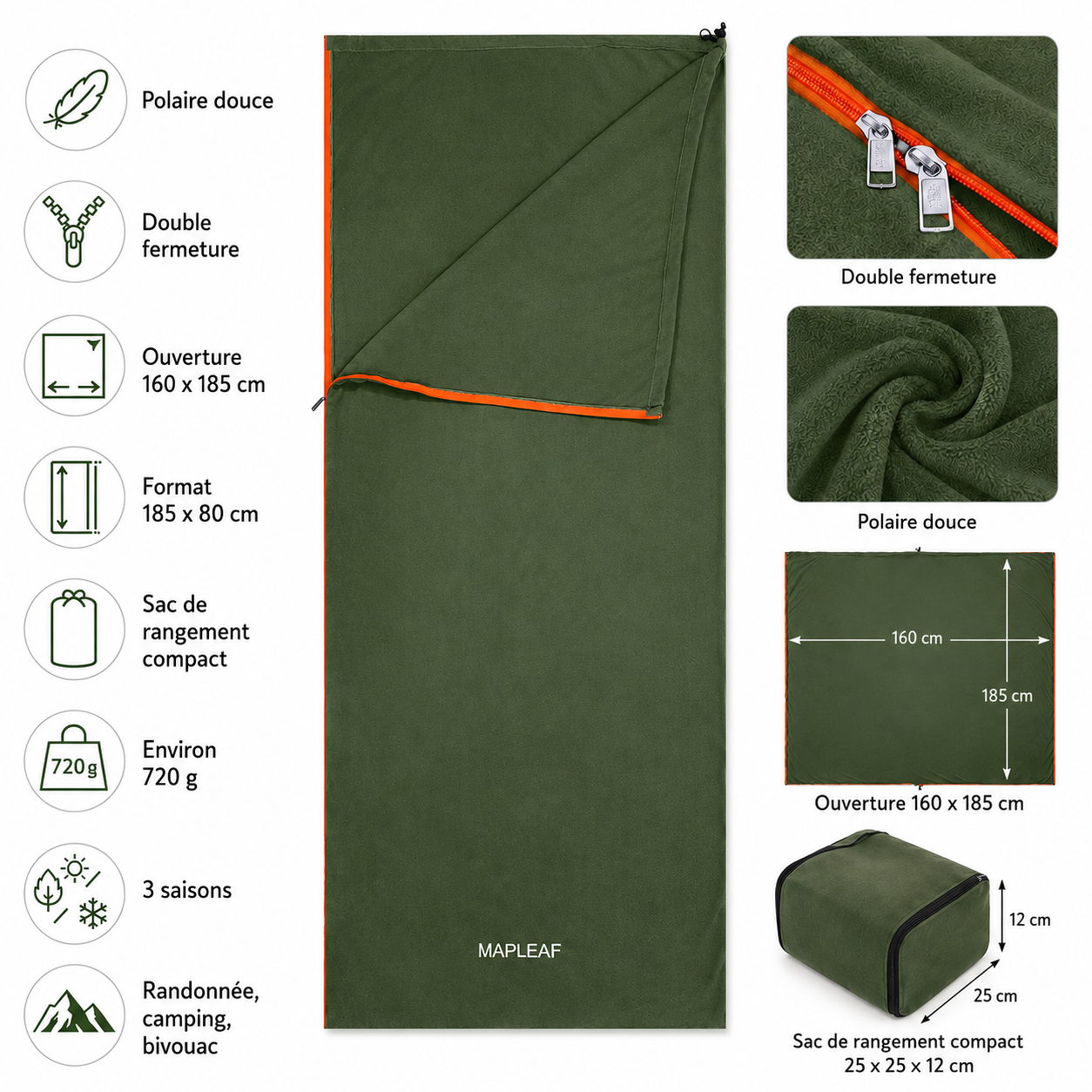 Detail du drap polaire sac de couchage randonnee Passion Randonnee.