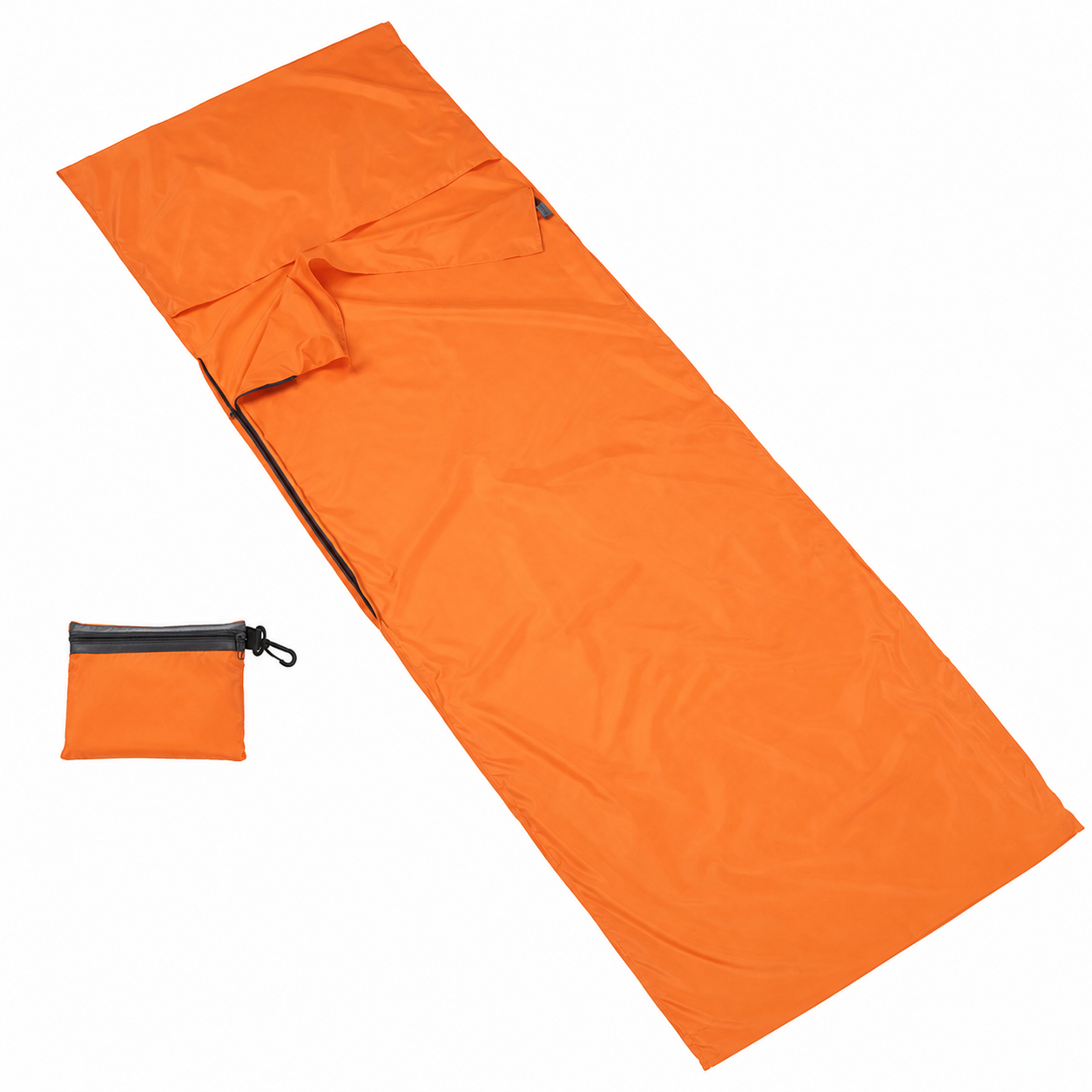 Drap de voyage sac de couchage Passion Randonnee replie dans sa pochette.