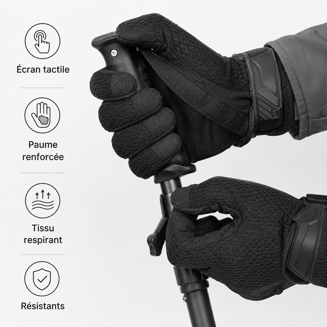 Detail du tissu camouflage tactique des gants Passion Randonnee, resistant et discret.