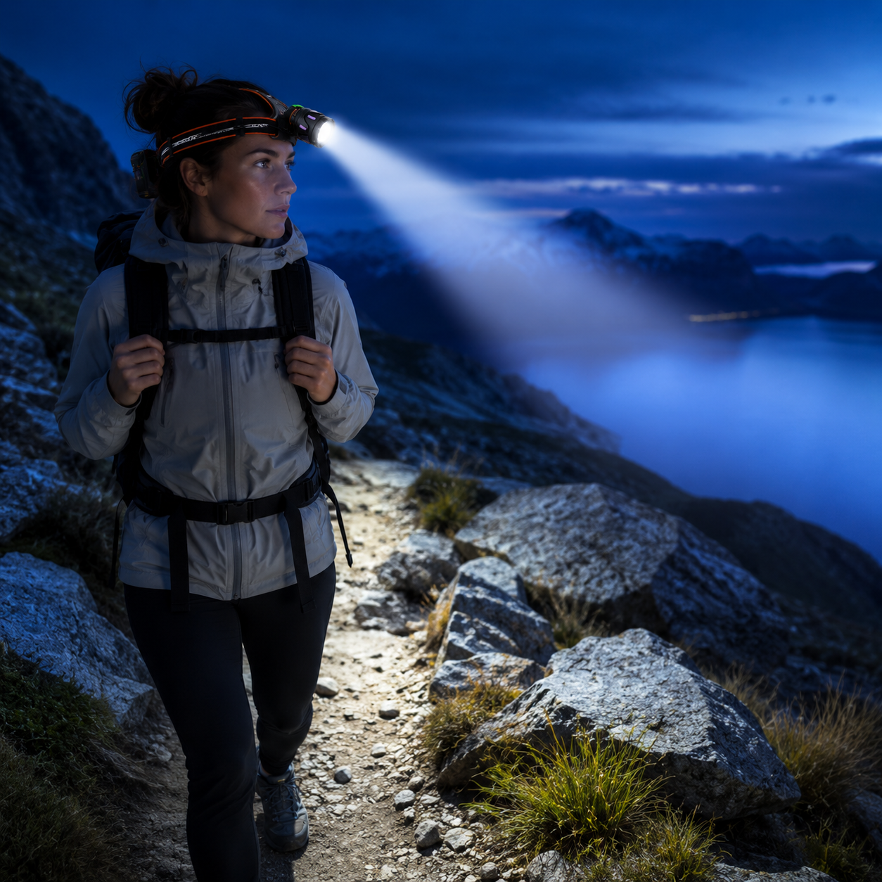 Profil de la lampe frontale LED ultra puissante Passion Randonnee, robuste.
