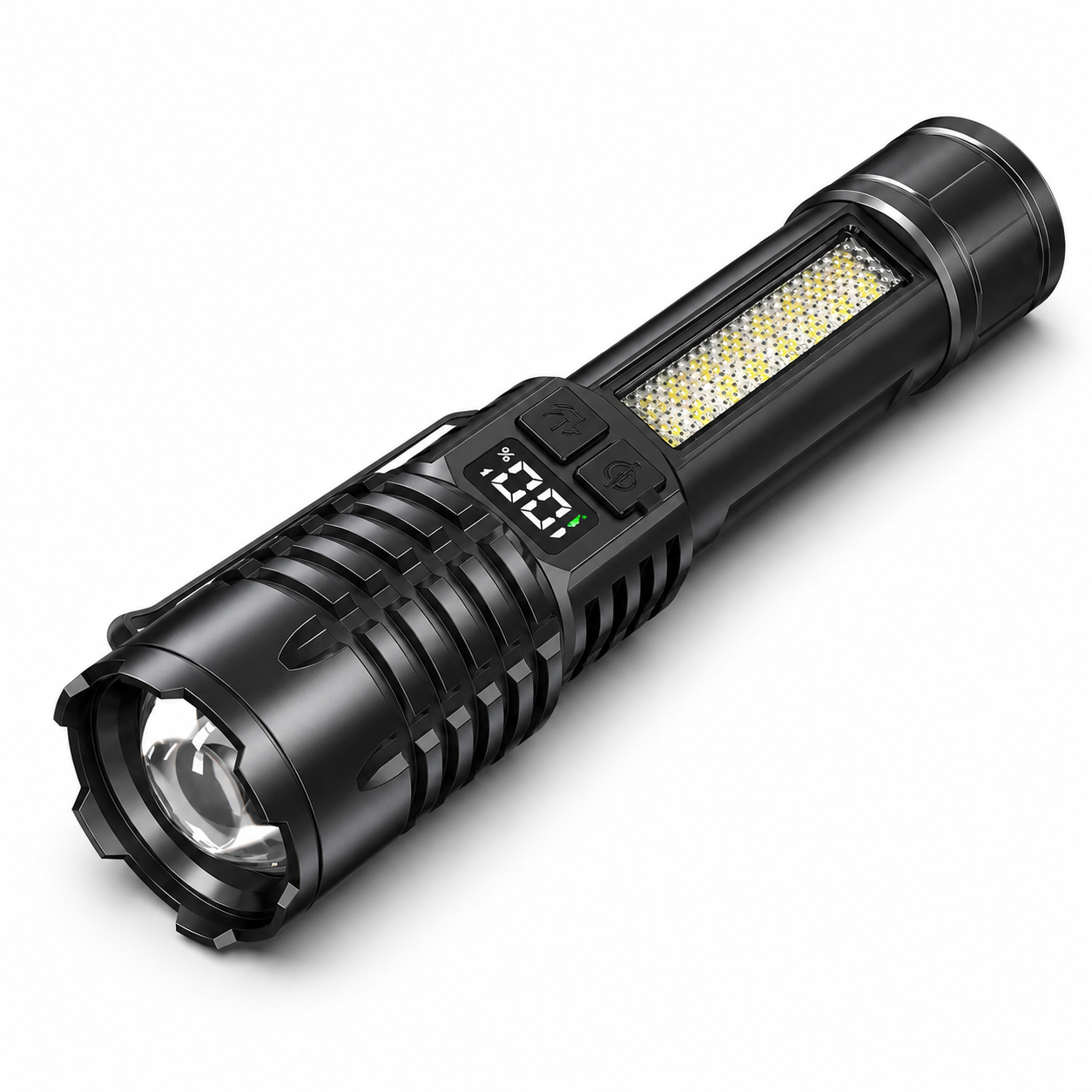 Lampe torche LED avec eclairage lateral Passion Randonnee, vue de face.