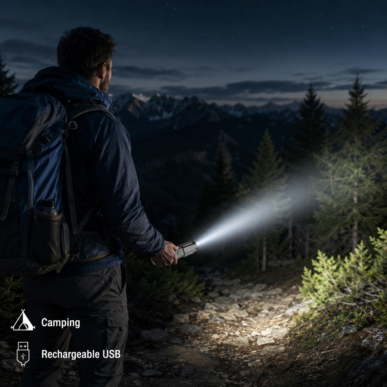 Detail du port de charge de la lampe torche LED rechargeable Passion Randonnee.