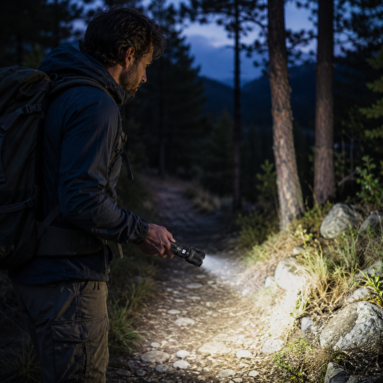 Lampe torche LED rechargeable USB randonnee Passion Randonnee, vue de face.