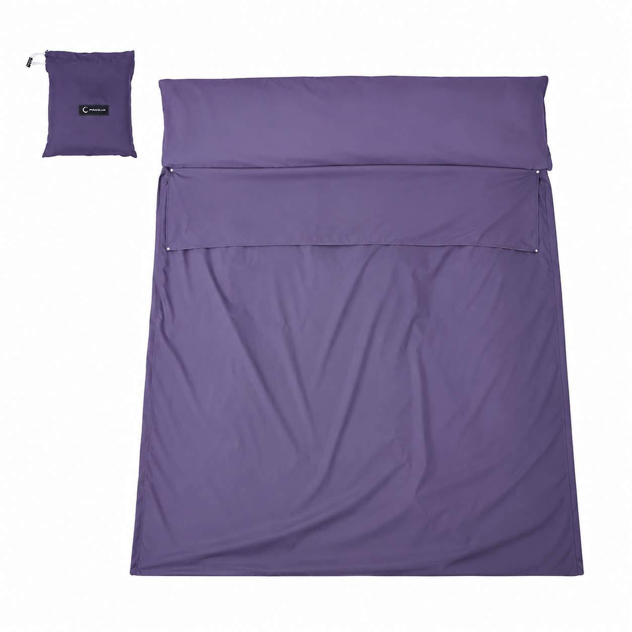 Liner sac de couchage 2 personnes Passion Randonnee utilise en camping.