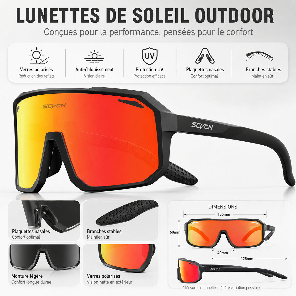 Lunettes de randonnée UV400 Passion Randonnée, vue de face, protection solaire optimale.