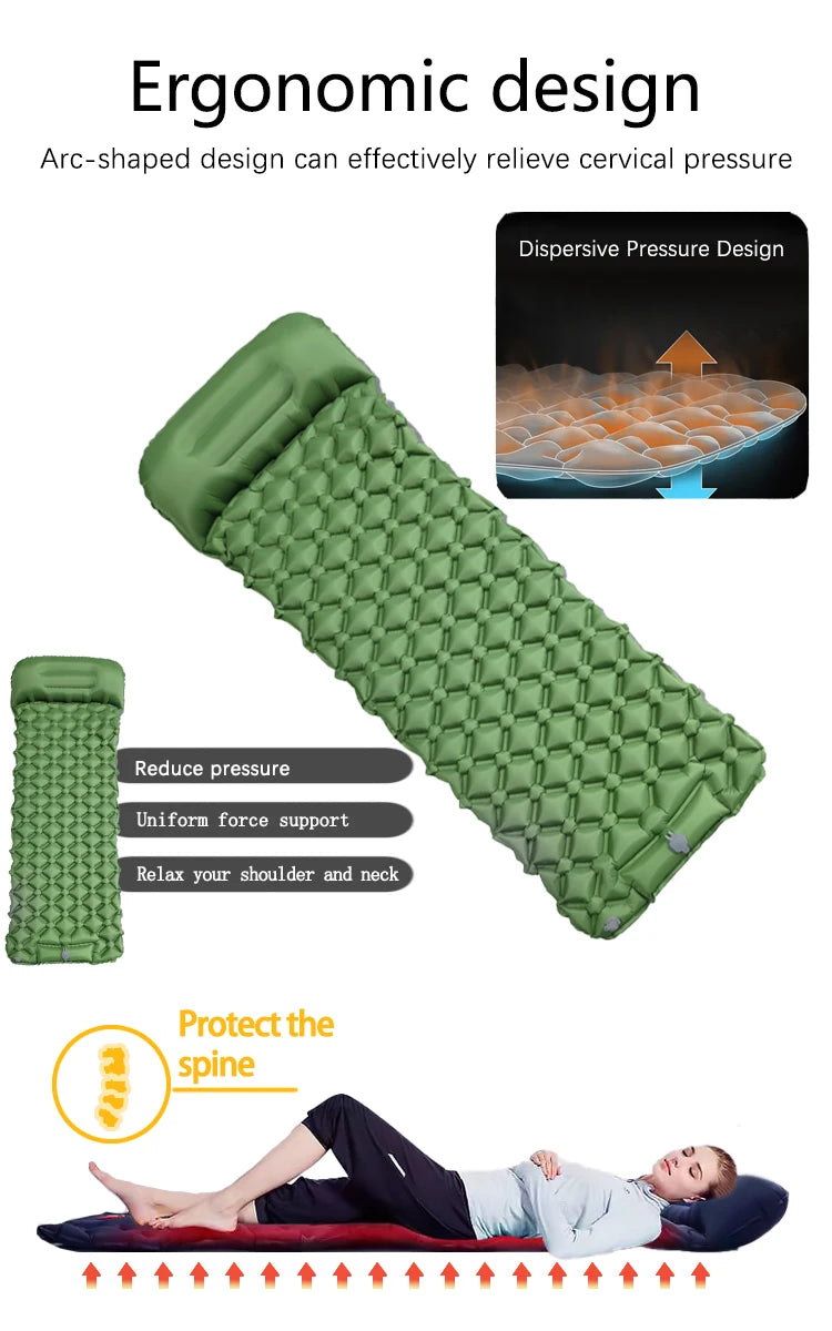 Matelas de couchage randonnée avec pompe intégrée porté en extérieur sur sentier Passion Randonnée.