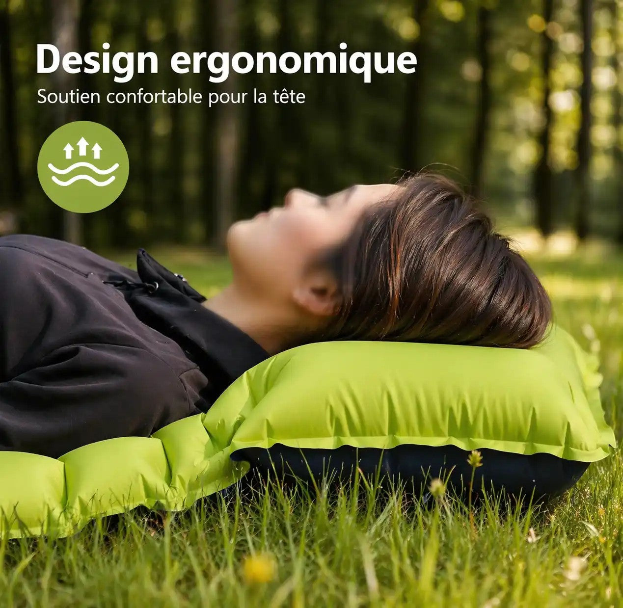 Matelas gonflable camping epais vert citron Passion Randonnee, ultra confort en bivouac.