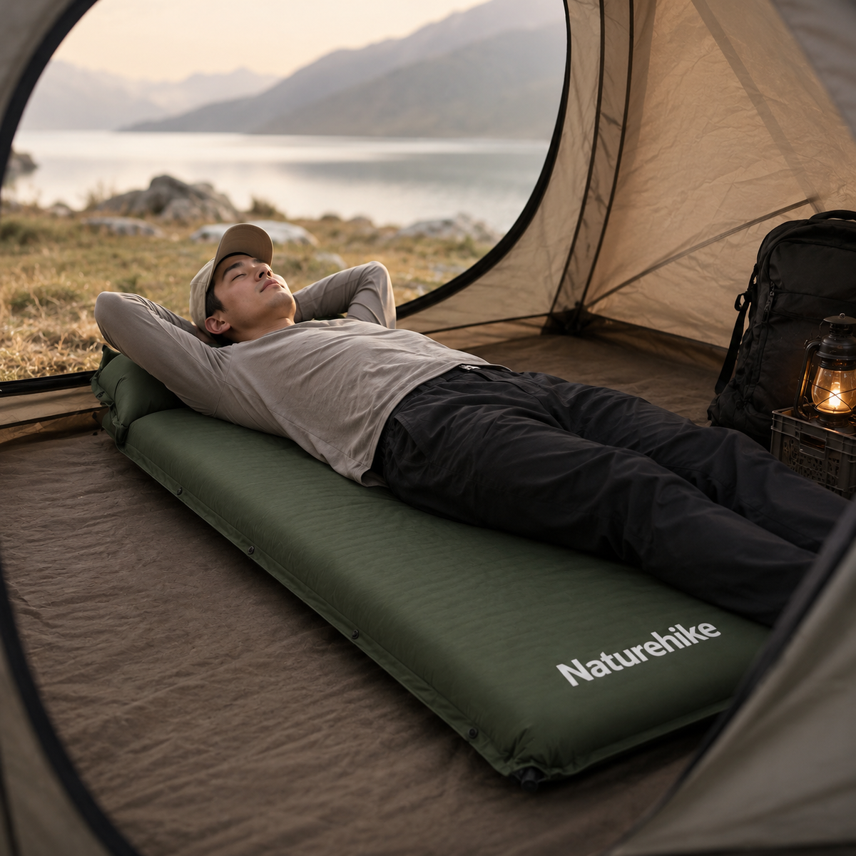 Detail du tissu du matelas gonflable epais 10cm camping Passion Randonnee.