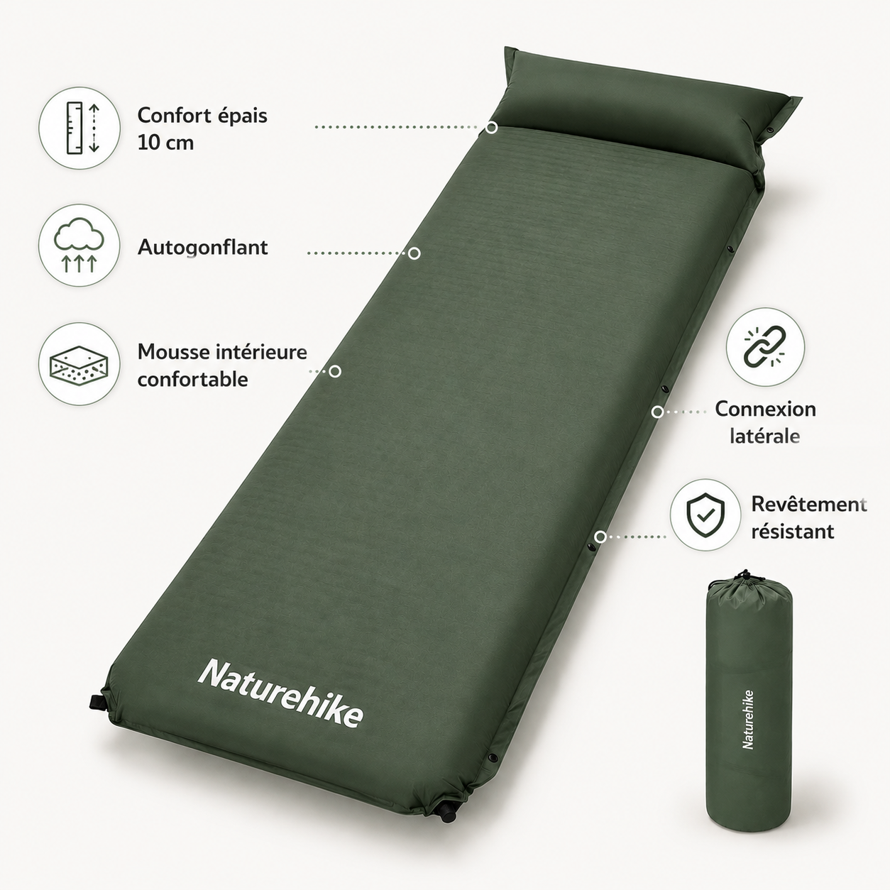 Matelas gonflable epais 10cm Passion Randonnee replie compact pour transport.