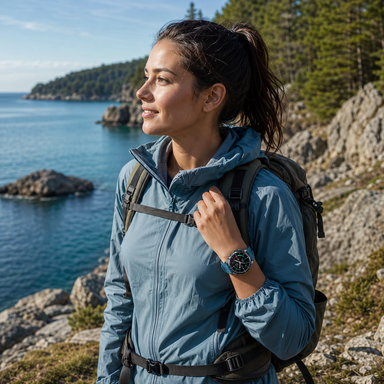Profil de la montre connectee GPS etanche Passion Randonnee, boitier robuste.