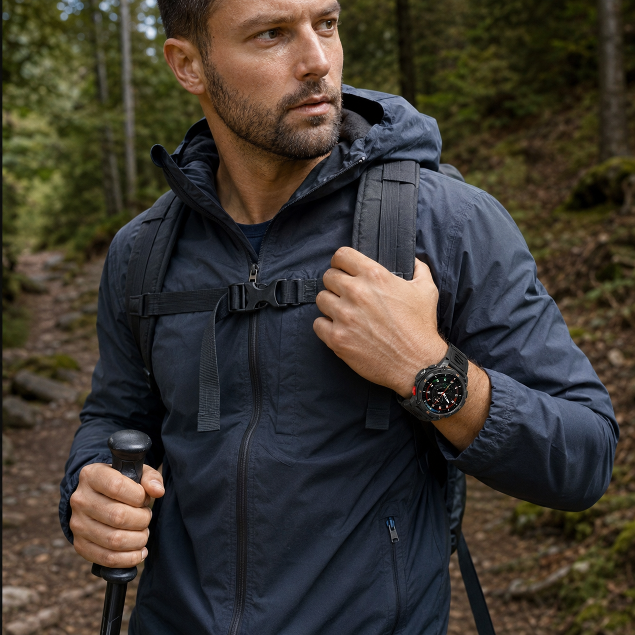 Montre connectee randonnee GPS etanche Passion Randonnee, vue de face.