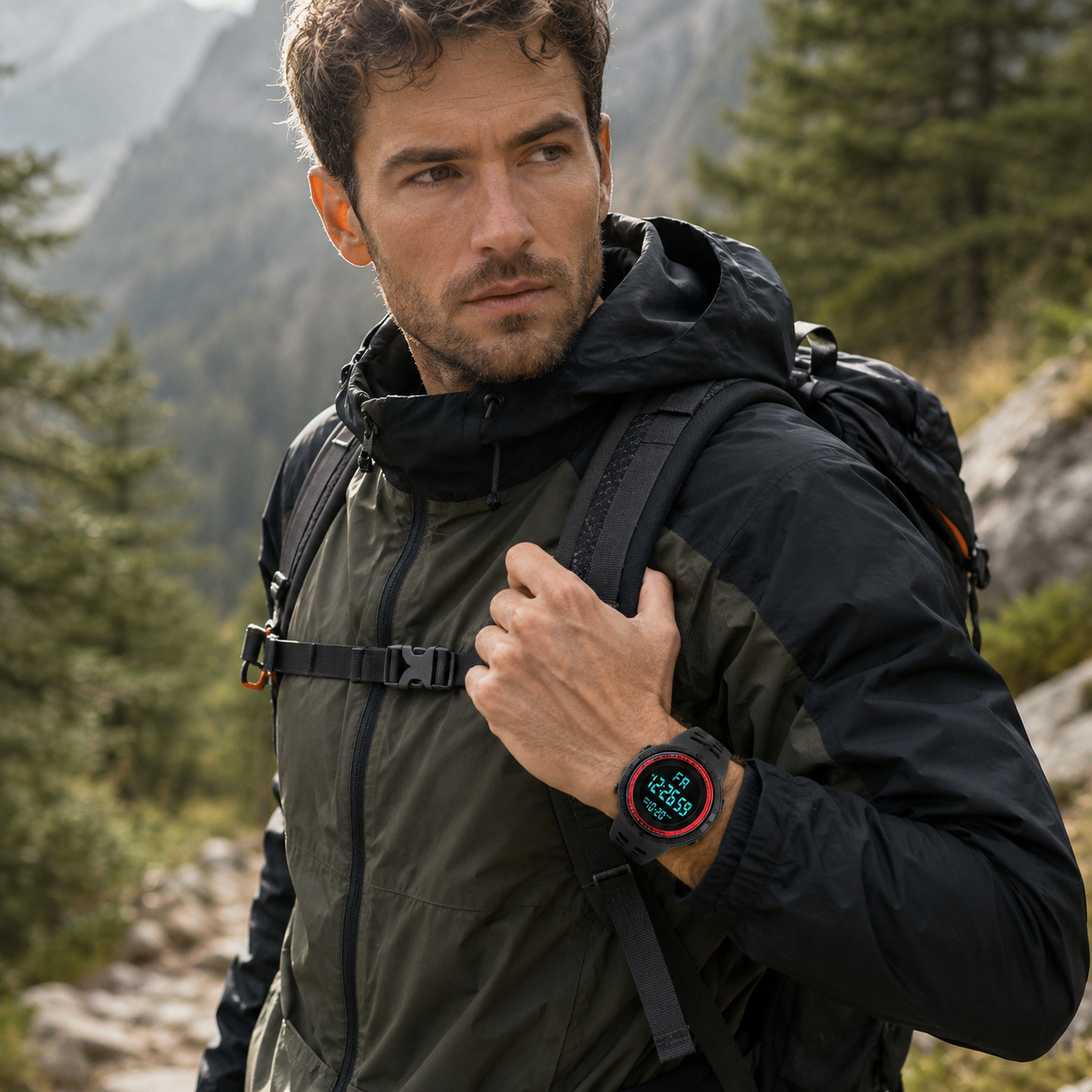 Montre sport de randonnee etanche Passion Randonnee, vue de face, multifonctions.