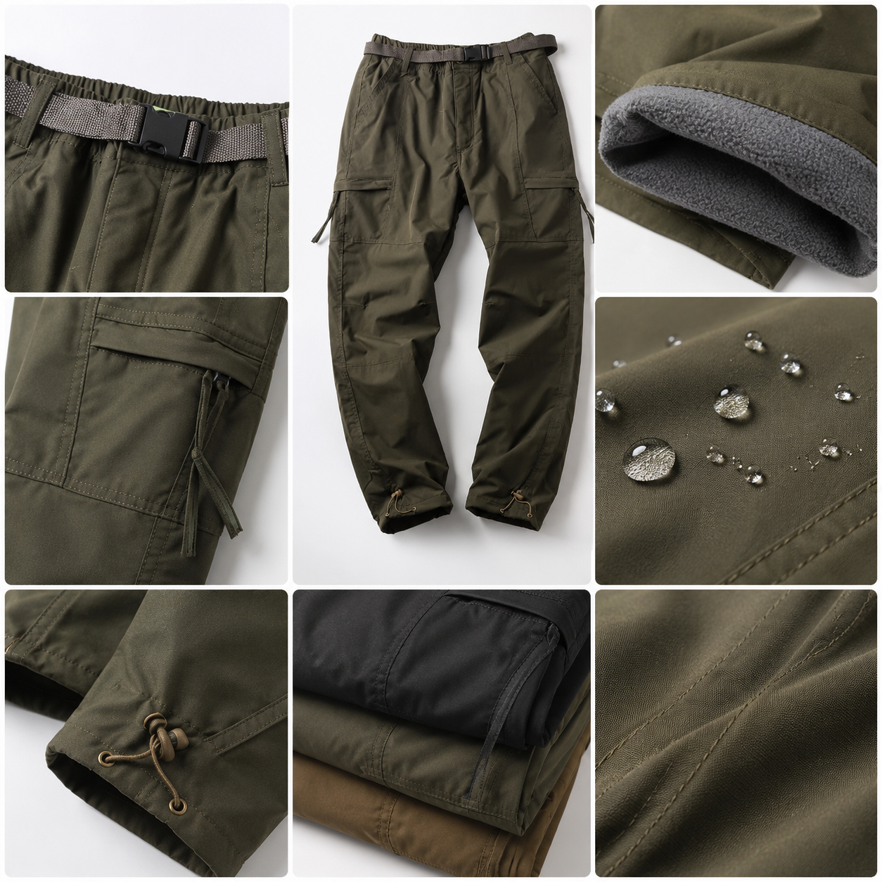 Detail du tissu robuste du pantalon cargo mixte hiver Passion Randonnee, resistant a l'abrasion.