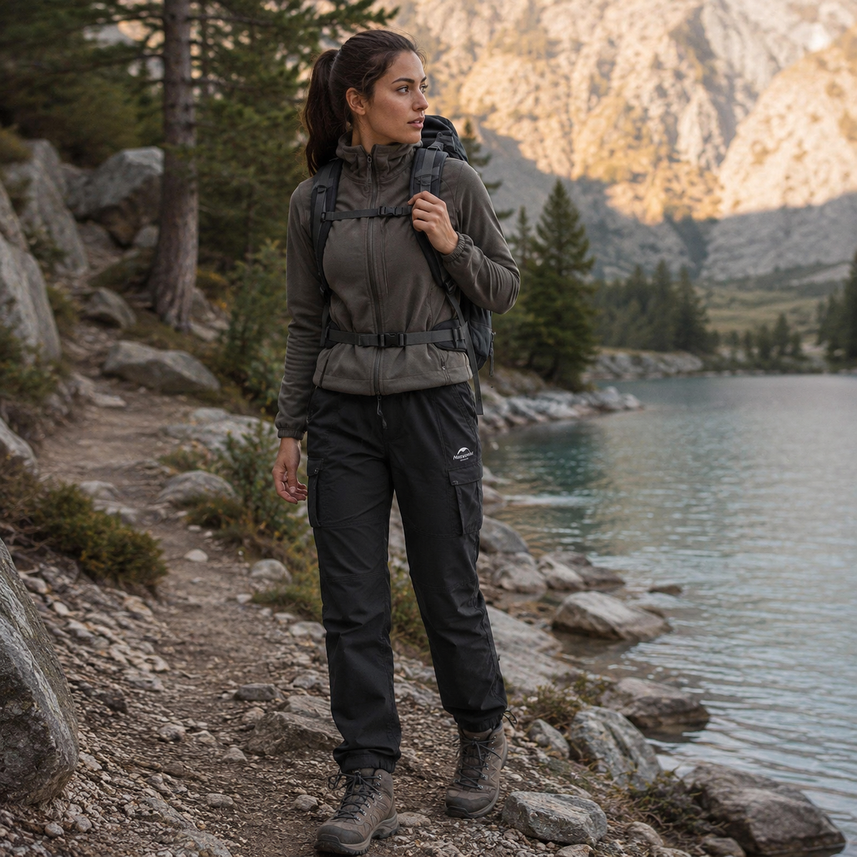 Profil du pantalon cargo mixte hiver Passion Randonnee, coupe ample et fonctionnelle pour l'outdoor.