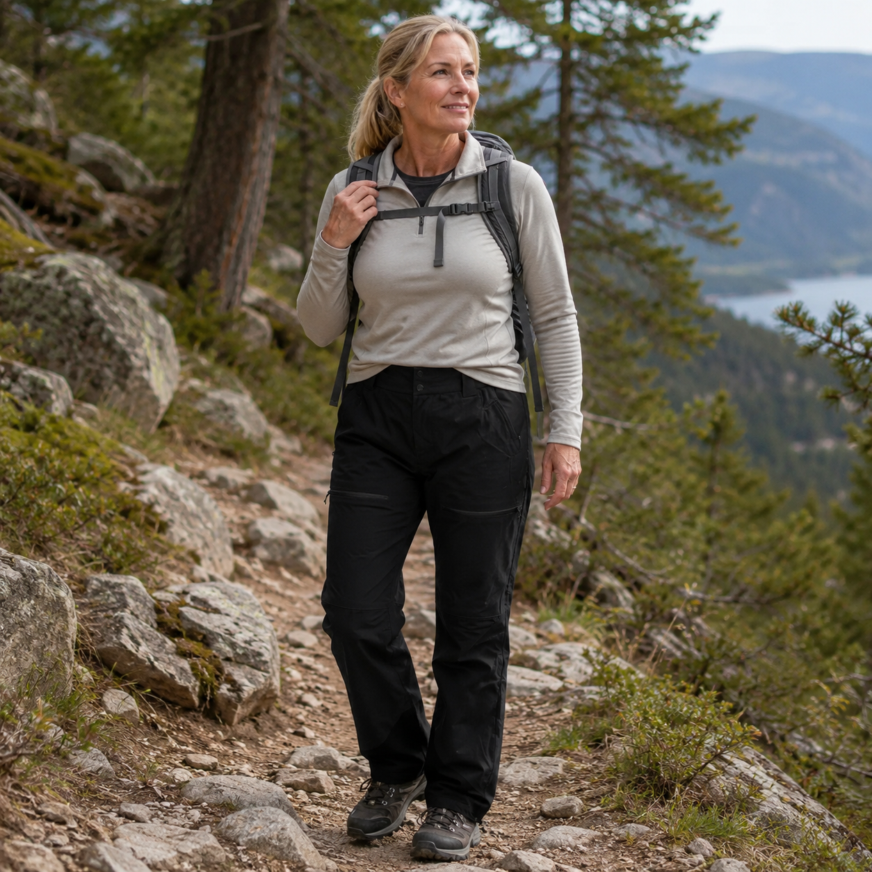 Profil du pantalon femme respirant hiver Passion Randonnee, coupe ergonomique pour la randonnee.