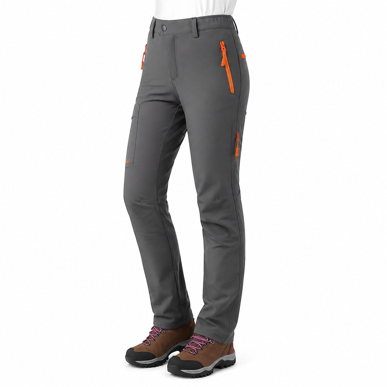 Pantalon de randonnee femme gris avec details orange Passion Randonnee, vue produit.