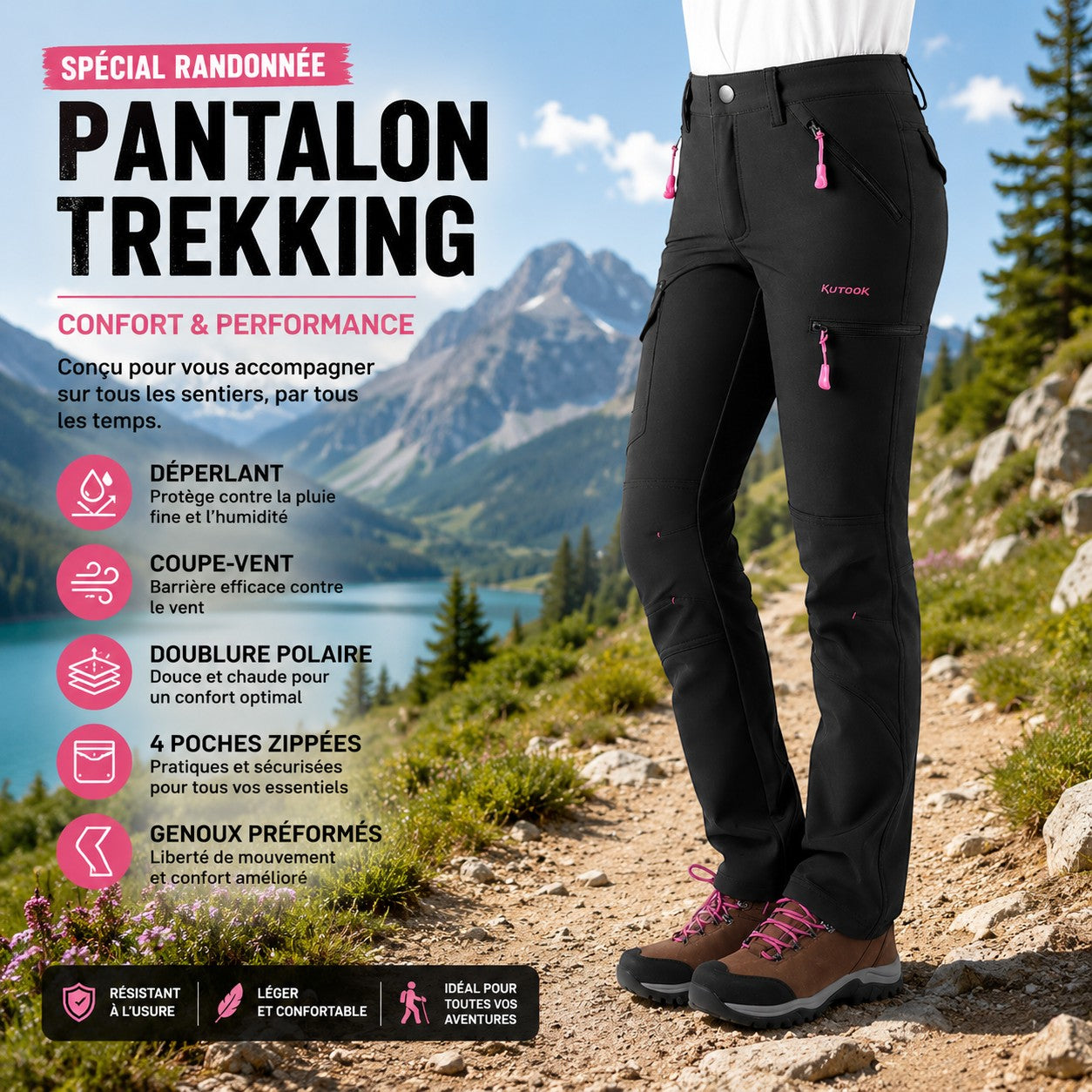 Pantalon trekking femme noir Passion Randonnee, confort et performance en mouvement.