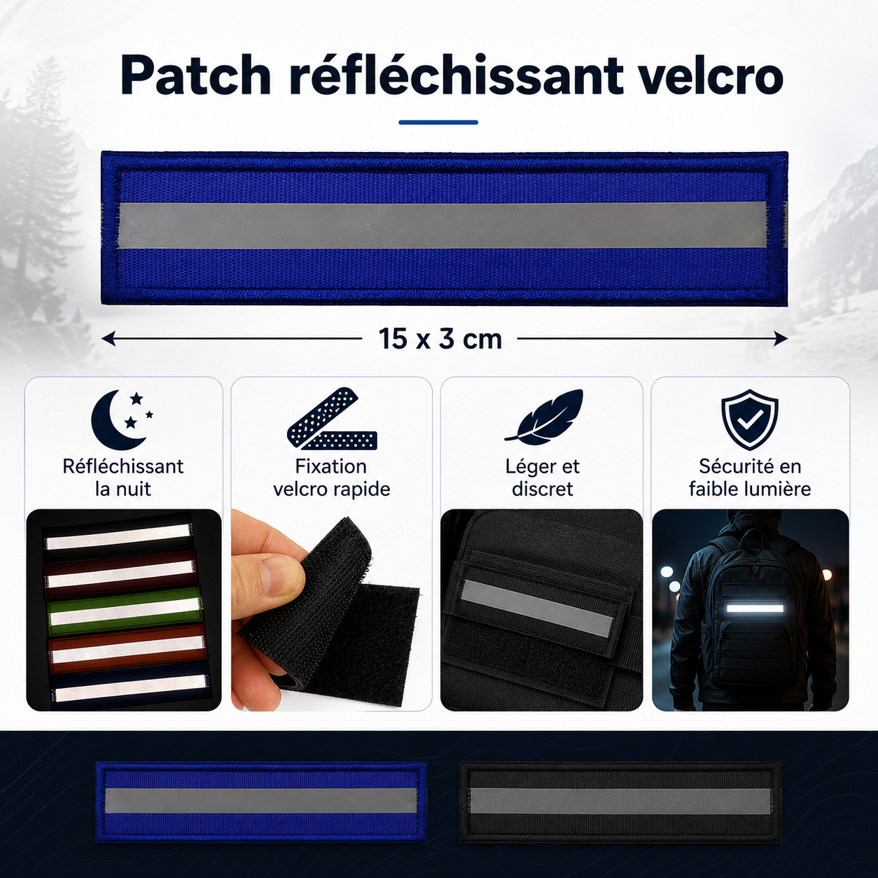 Patch réfléchissant sécurité randonnée velcro sac à dos - Passion Randonnée