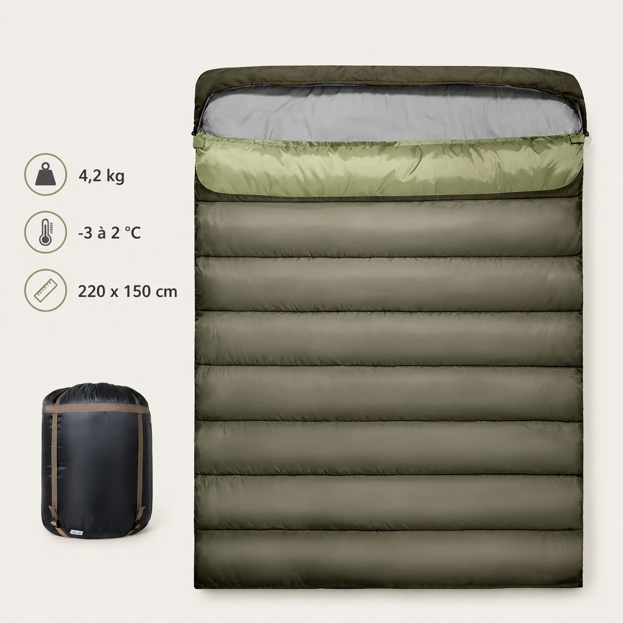 Detail de la fermeture du sac de couchage 2 personnes chaud Passion Randonnee.