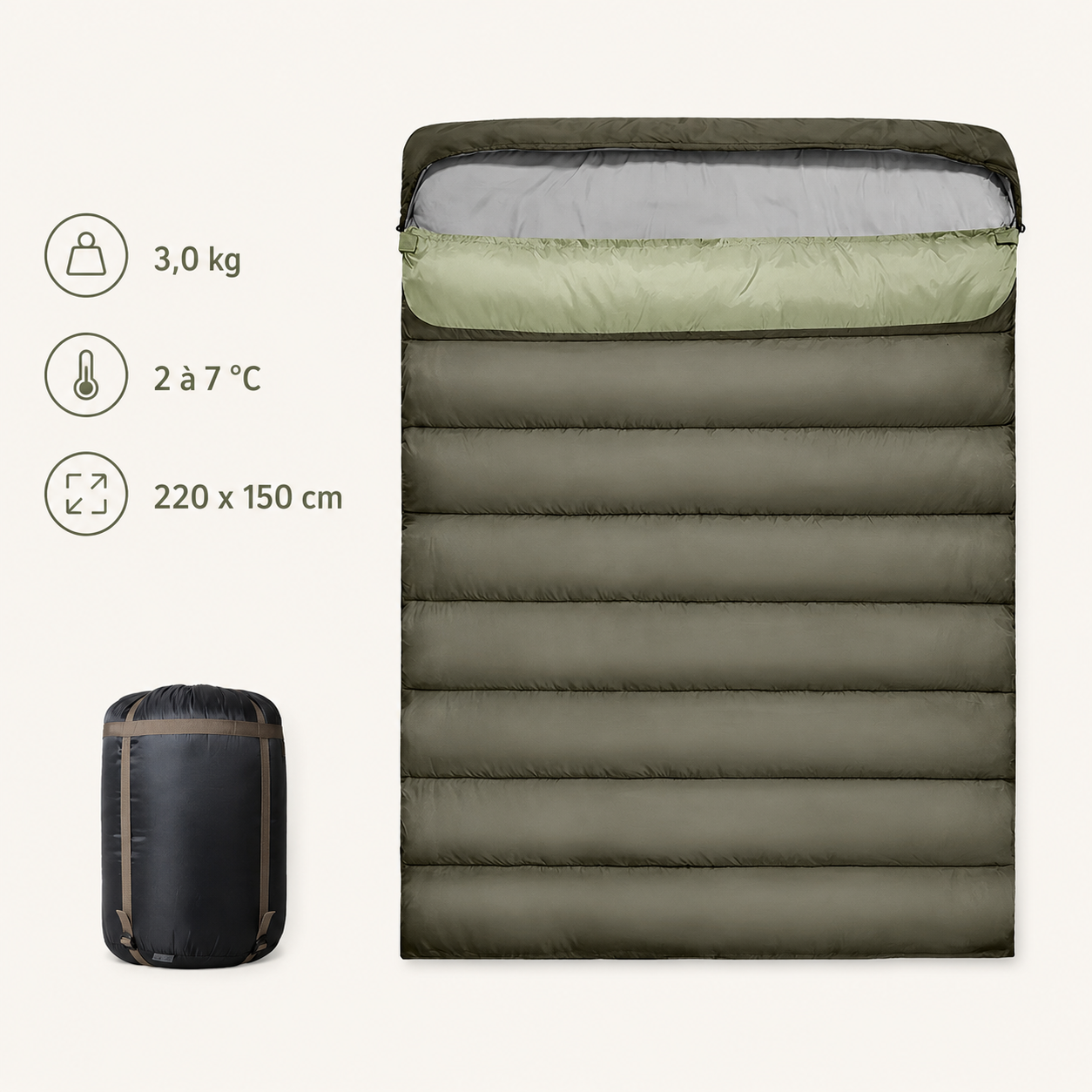 Sac de couchage 2 personnes chaud Passion Randonnee replie compact.