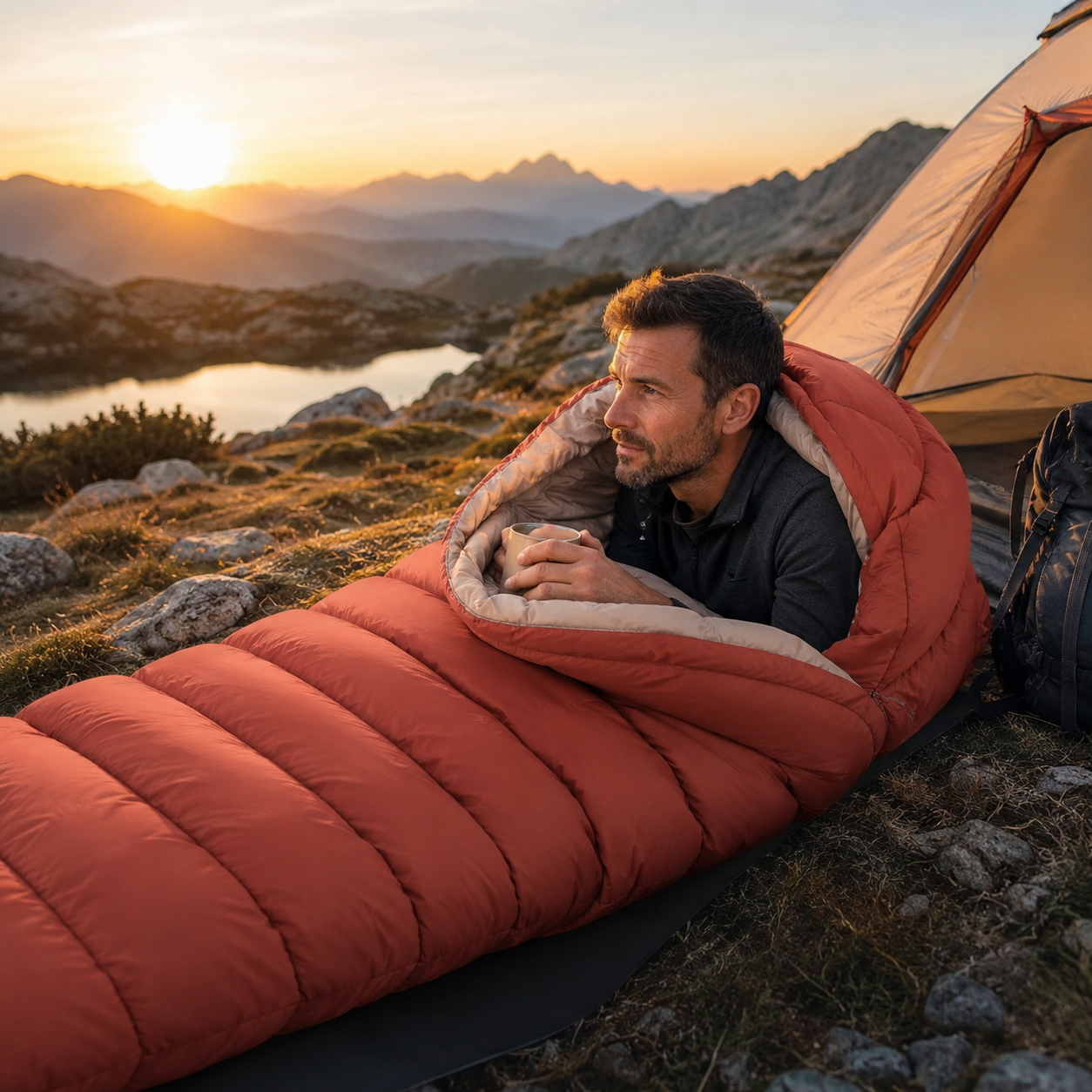 Sac de couchage camping large 3 saisons Passion Randonnee, vue de face.