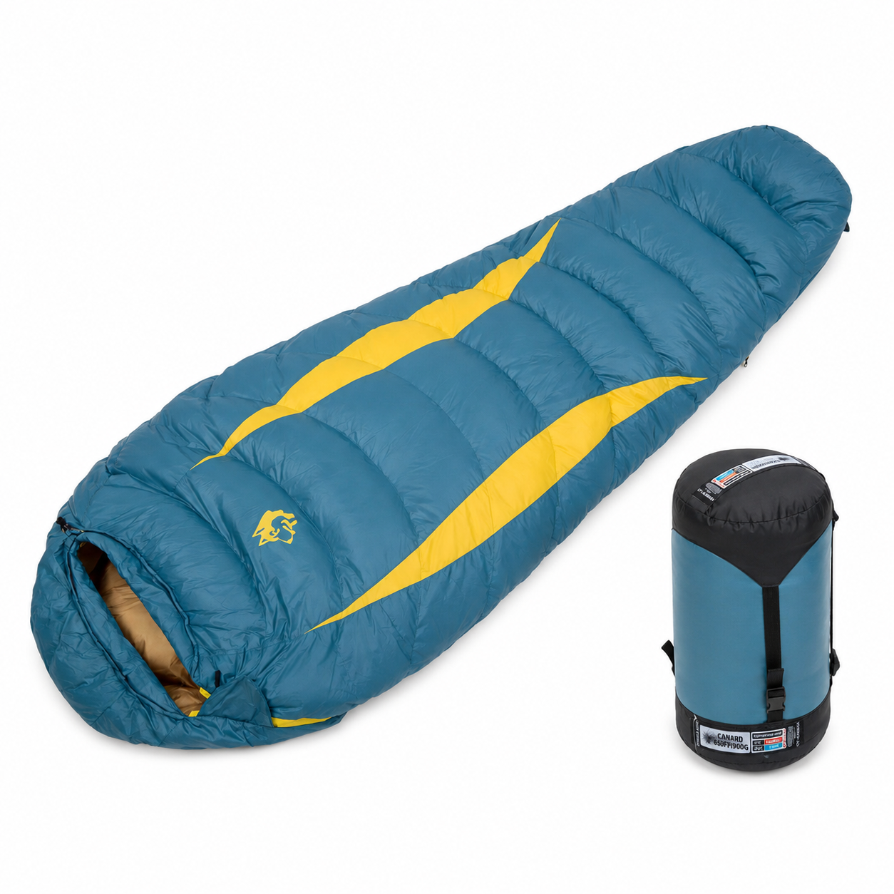 Sac de couchage momie Passion Randonnee replie dans son sac de compression.
