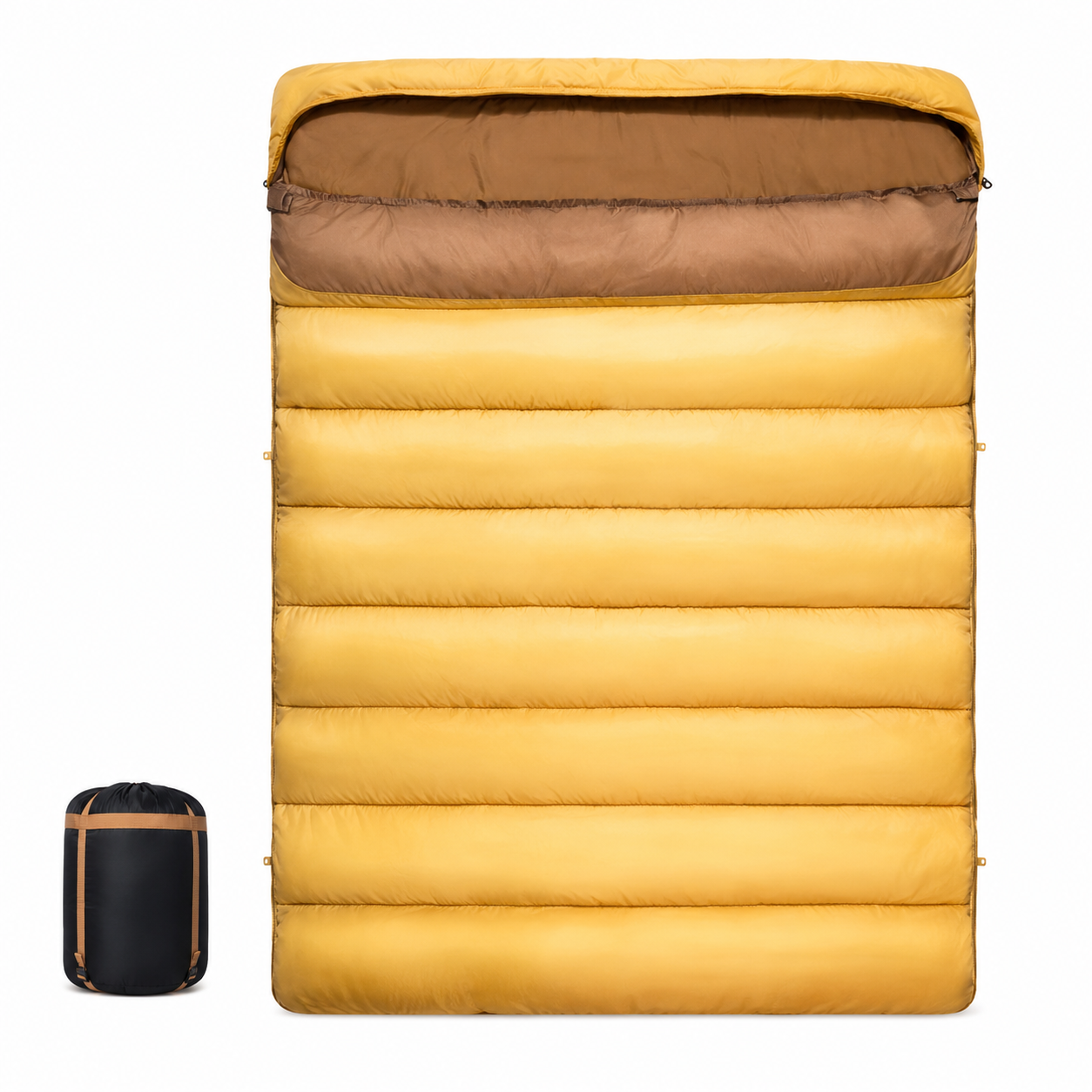 Sac de couchage duo hiver Passion Randonnee replie dans son sac de transport.
