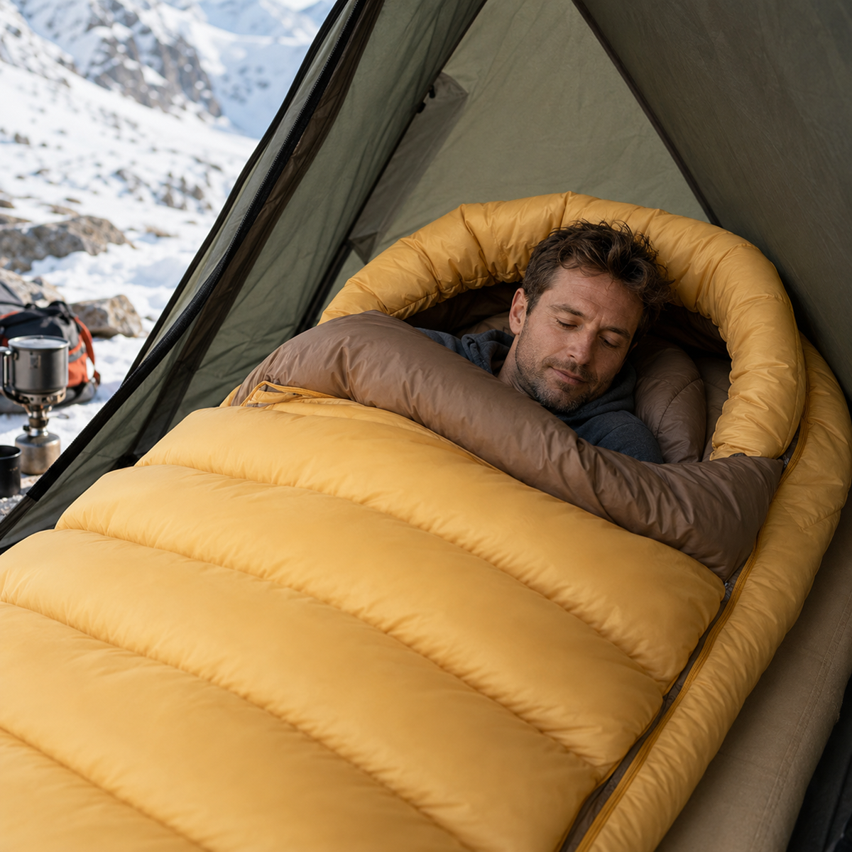 Sac de couchage randonnee duo hiver Passion Randonnee, vue de face, pour 2 personnes.