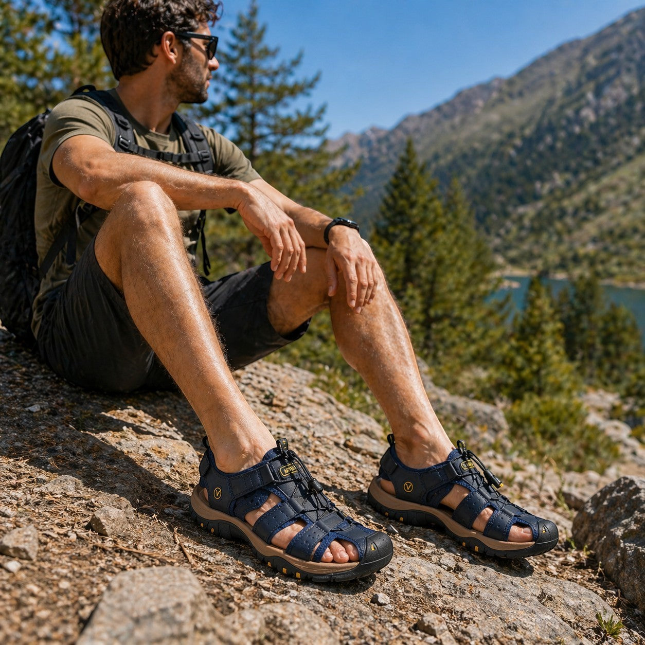 Sandales sport bleu marine cuir Passion Randonnee, respirantes pour randonnee estivale.