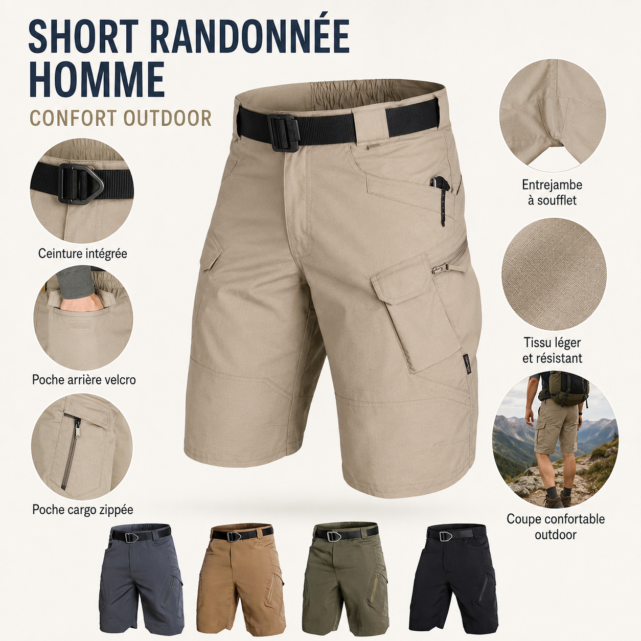 Vue de dos du short randonnee homme confort outdoor Passion Randonnee.