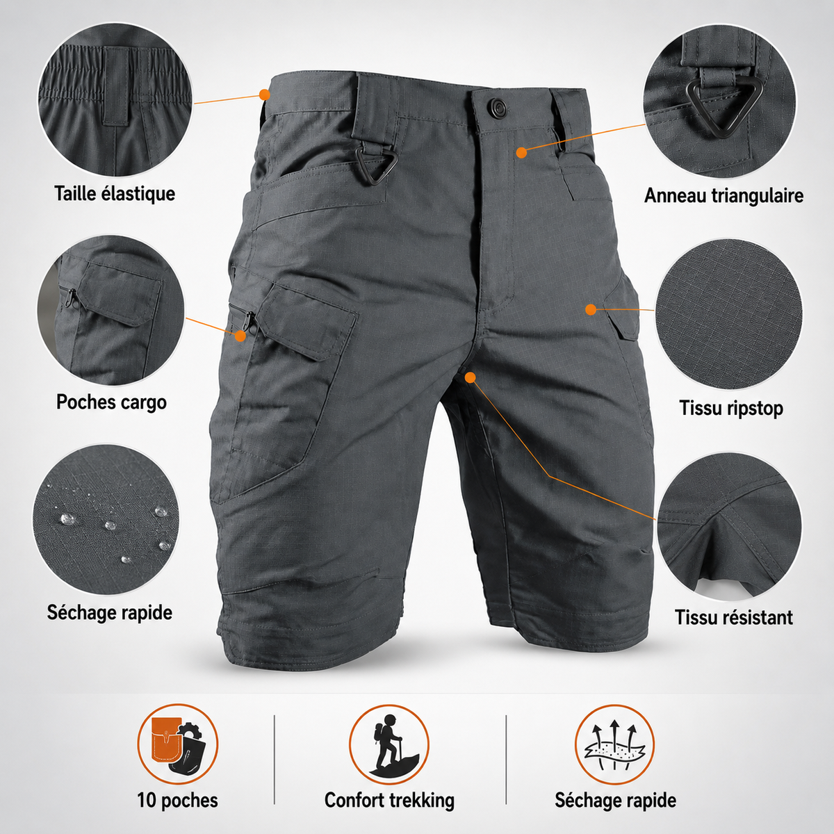 Vue de dos du short trekking homme cargo aventure Passion Randonnee.