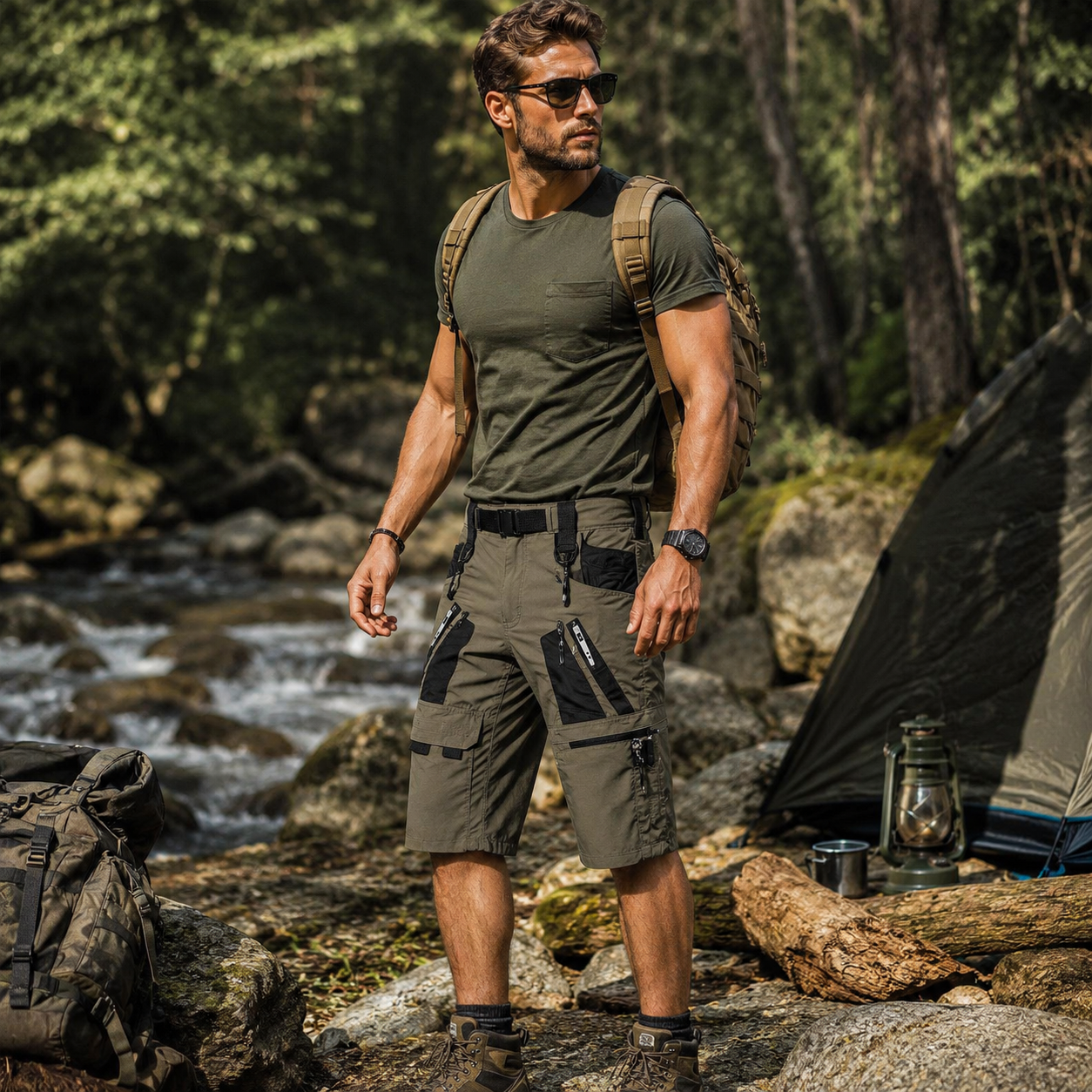 Profil du short trekking homme multi-poches Passion Randonnee.