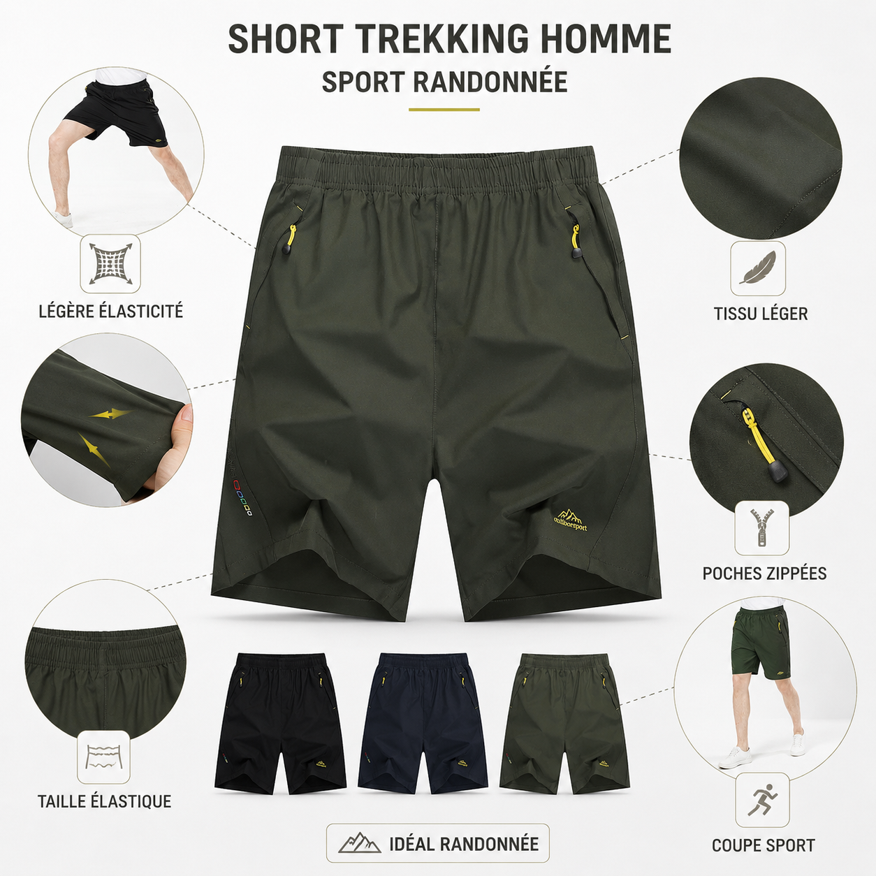 Vue de dos du short trekking homme sport randonnee Passion Randonnee.