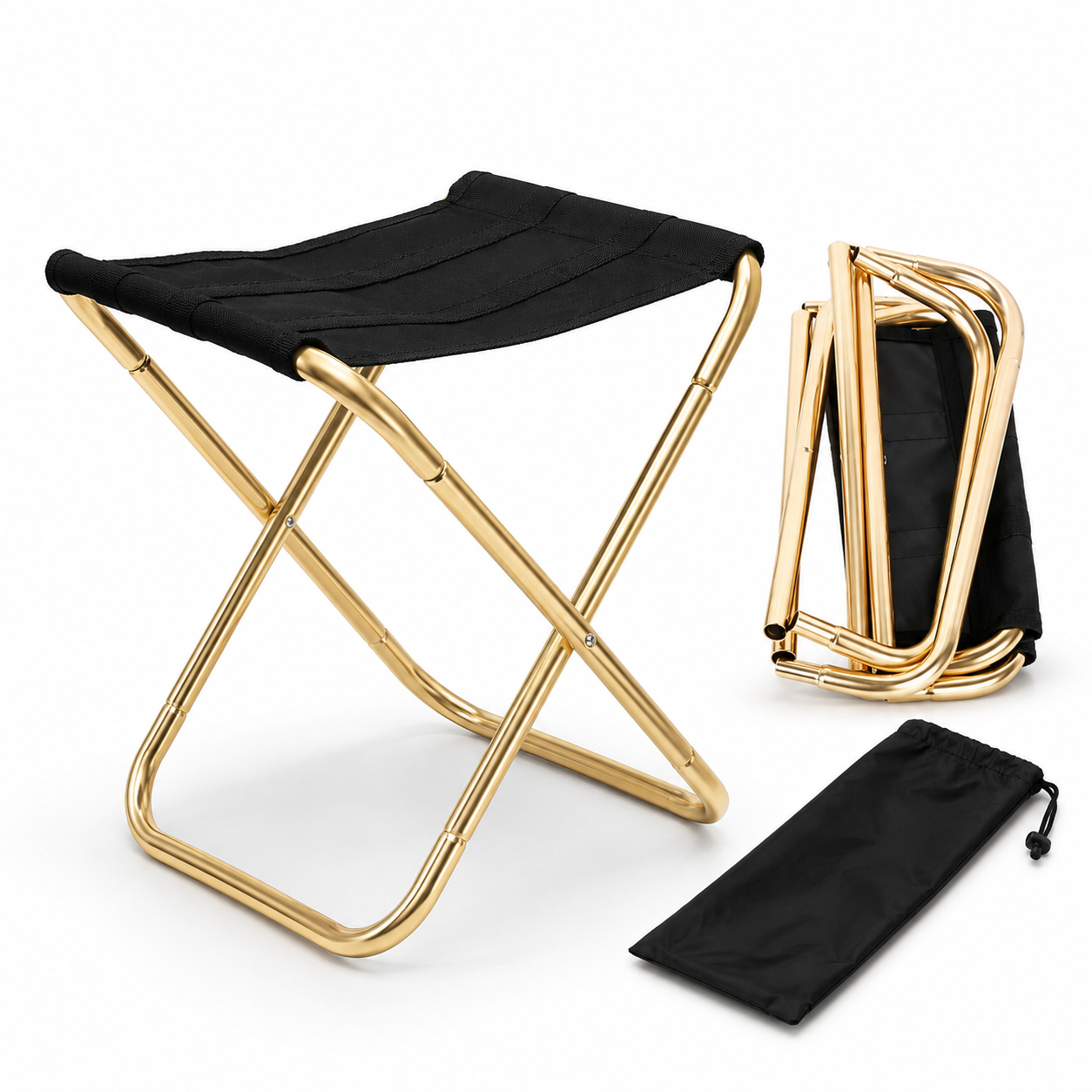 Tabouret de camping pliant Passion Randonnee replie pour le transport, ultra compact.