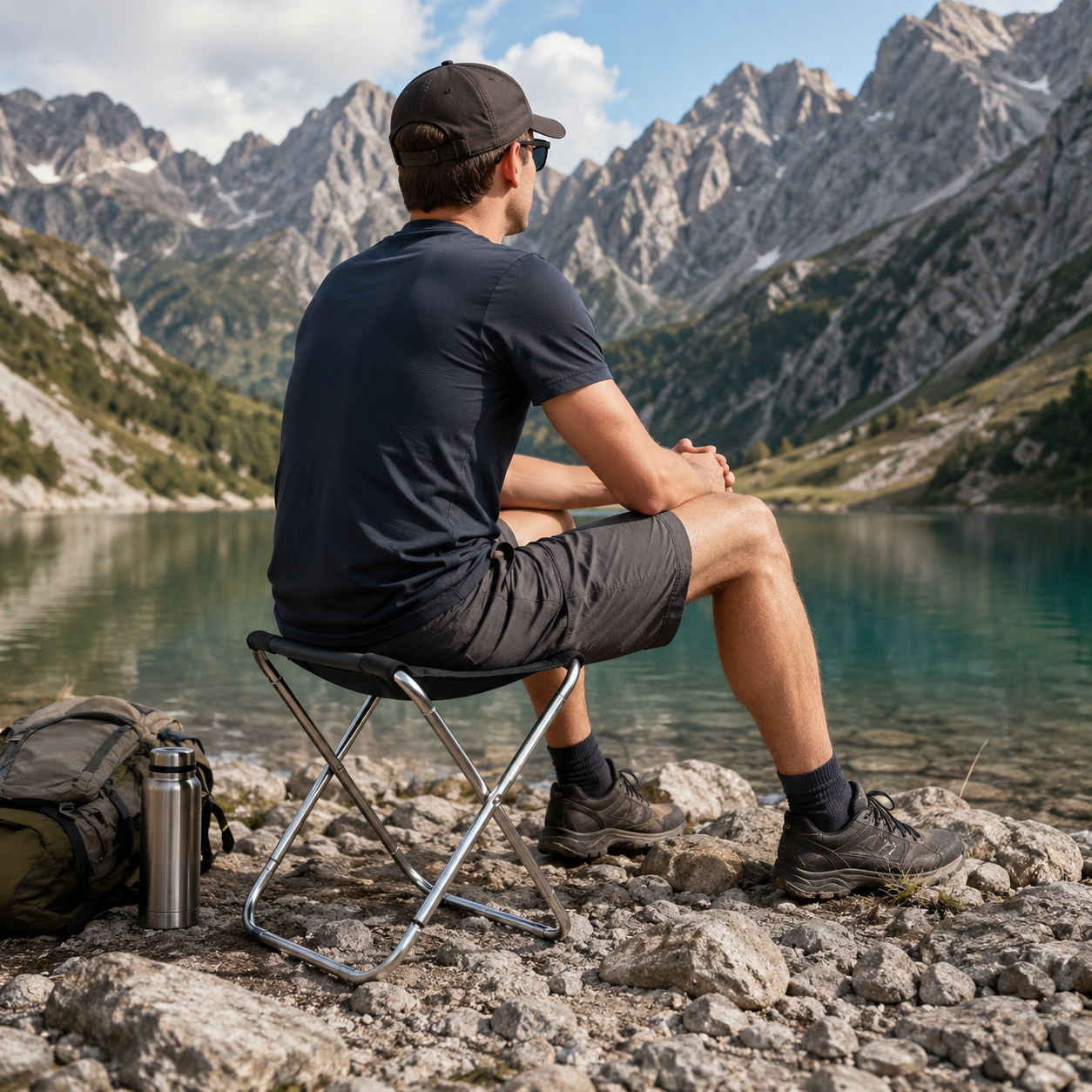 Tabouret de camping pliant Passion Randonnee, vue de face, léger et compact.