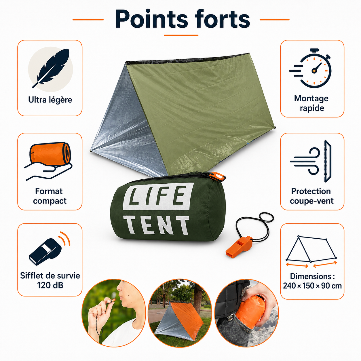 Profil de la tente bivouac de secours compacte Passion Randonnee.