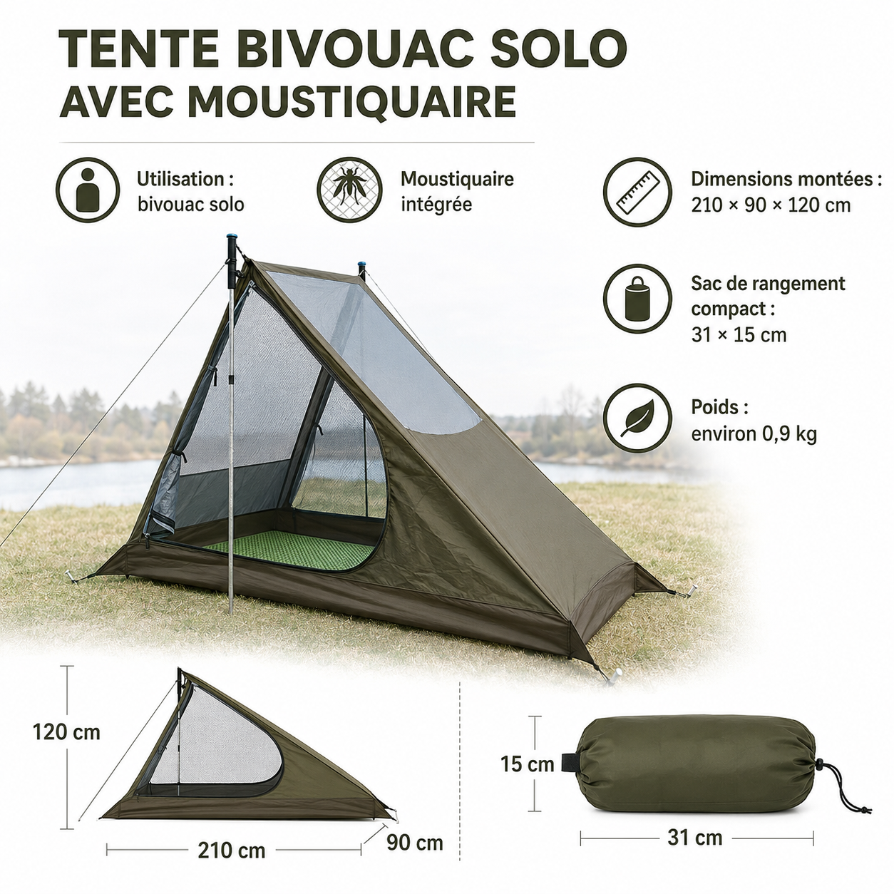 Tente bivouac solo moustiquaire Passion Randonnee montee en exterieur.