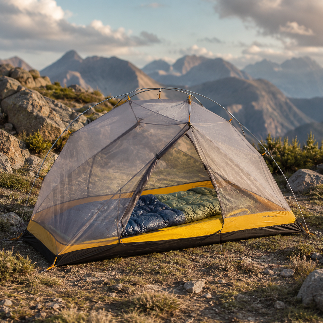Vue interieure de la tente bivouac ultralegere 2 personnes Passion Randonnee.