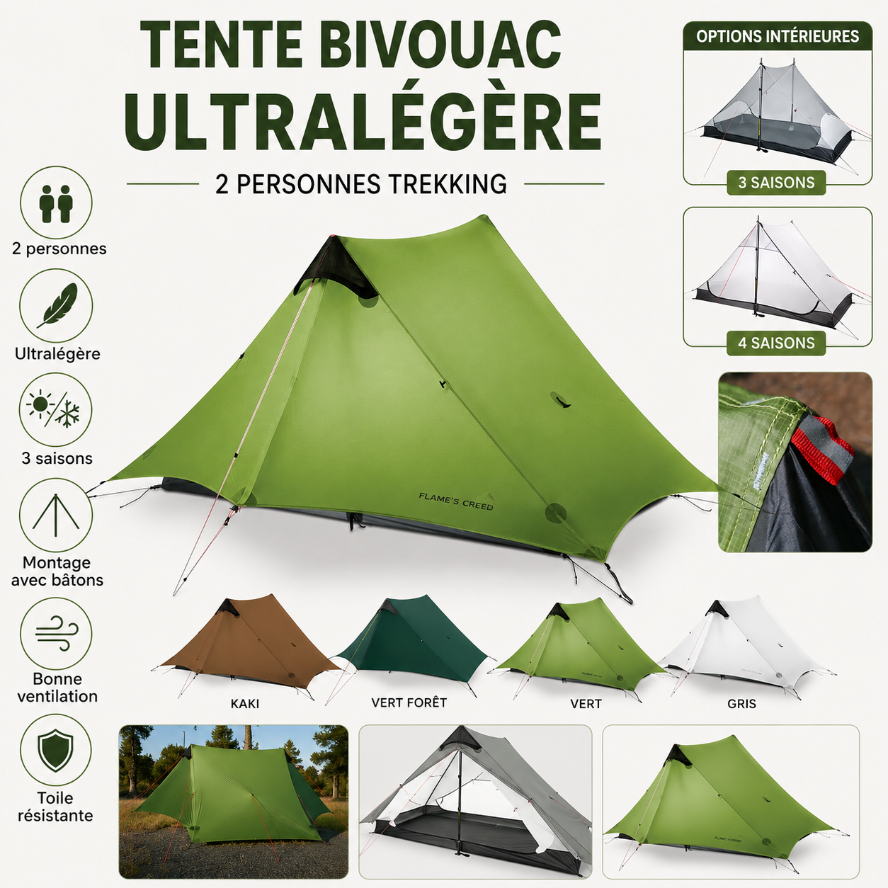 Vue interieure de la tente bivouac ultralegere 2 personnes Passion Randonnee.