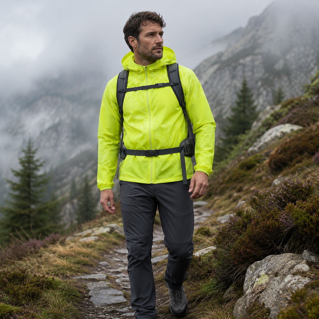 Veste coupe-vent aventure Passion Randonnee, vue de face, legere et resistante au vent.