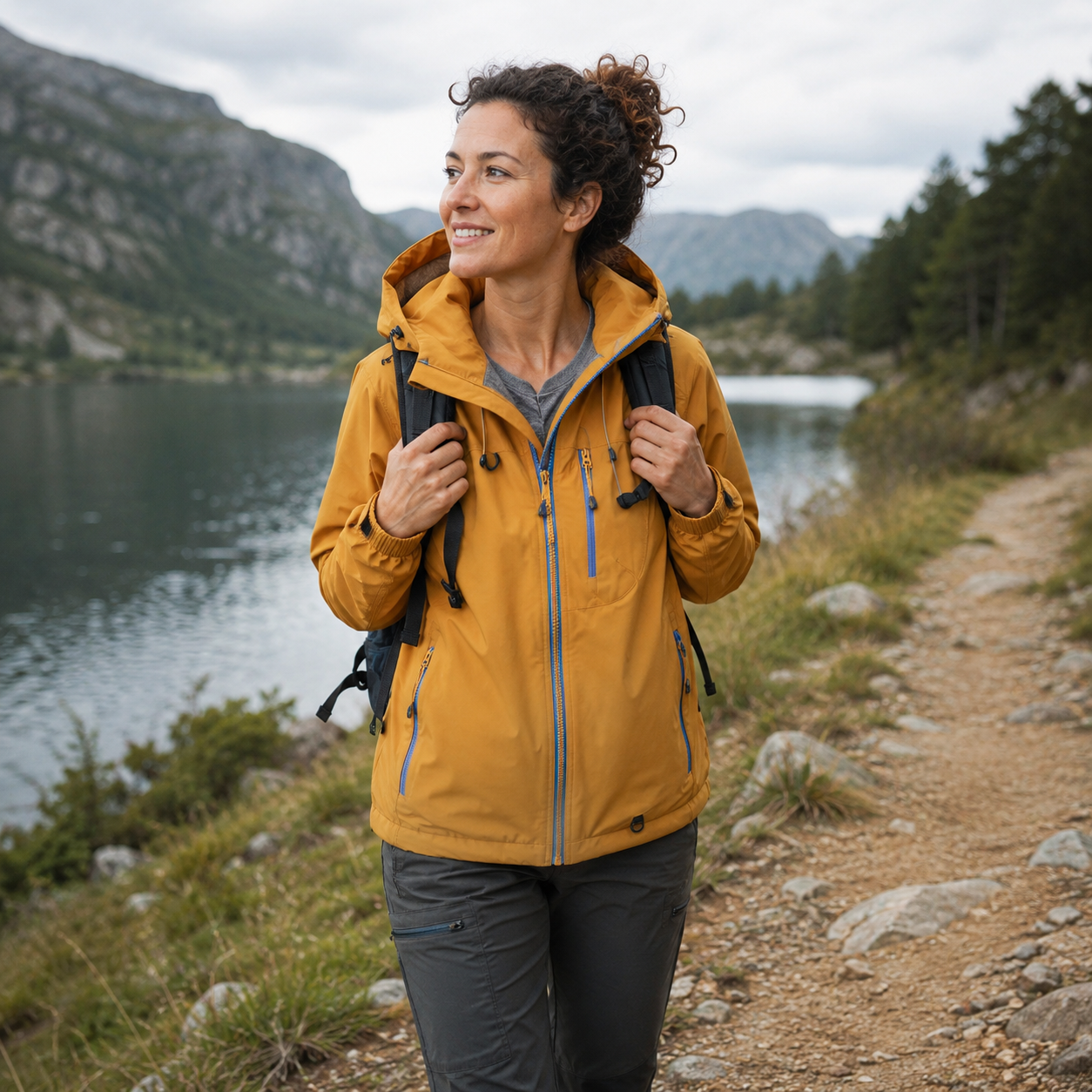 Profil de la veste femme chaude impermeable Passion Randonnee, coupe protectrice.