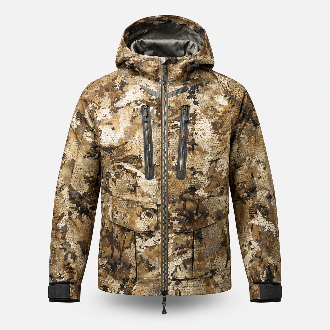 Detail du tissu camouflage impermeable de la veste homme hiver Passion Randonnee.