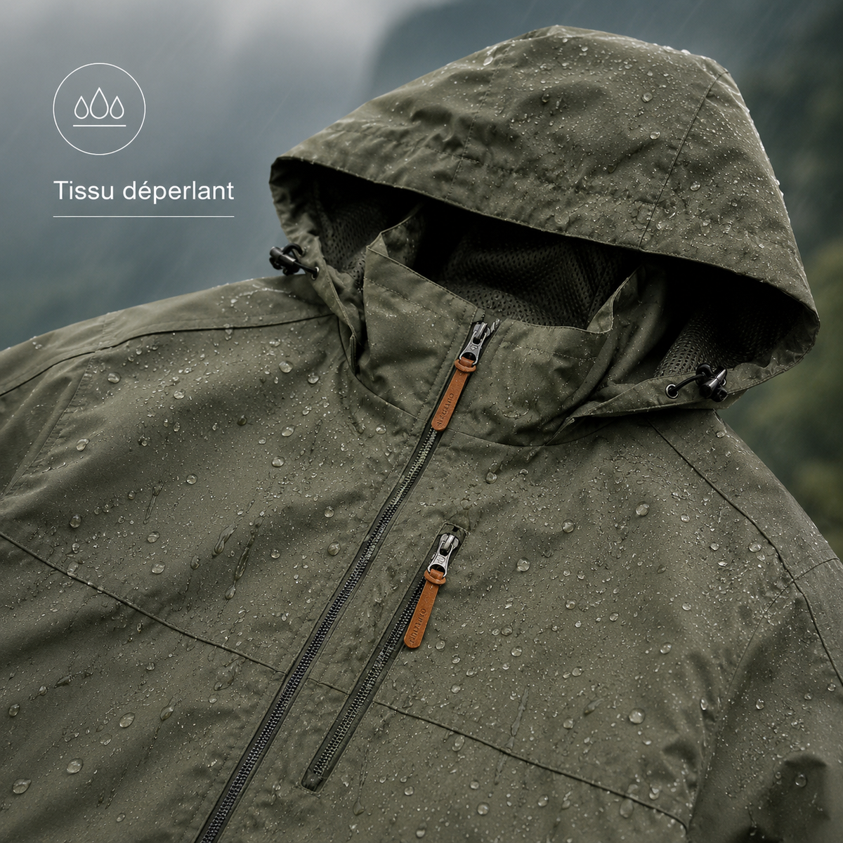 Detail du tissu technique coupe-vent de la veste randonnee homme Passion Randonnee.