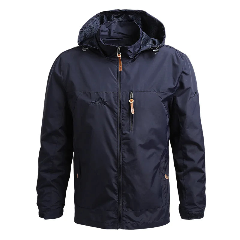 Detail de la veste randonnee homme coupe-vent Passion Randonnee, tissu technique.
