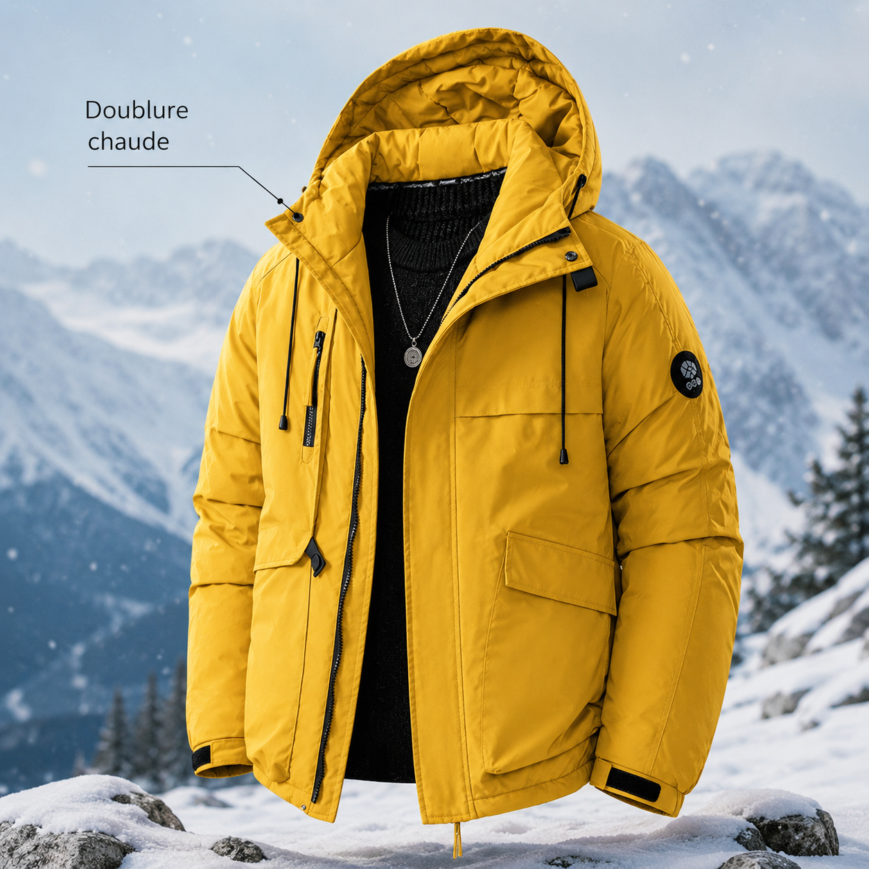 Detail du tissu technique de la veste hiver unisex Passion Randonnee, matiere isolante.